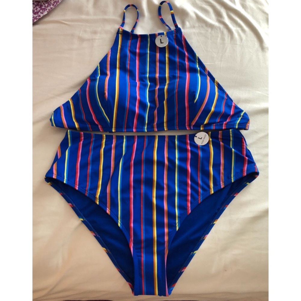NWT Striped High-Waisted Bikini